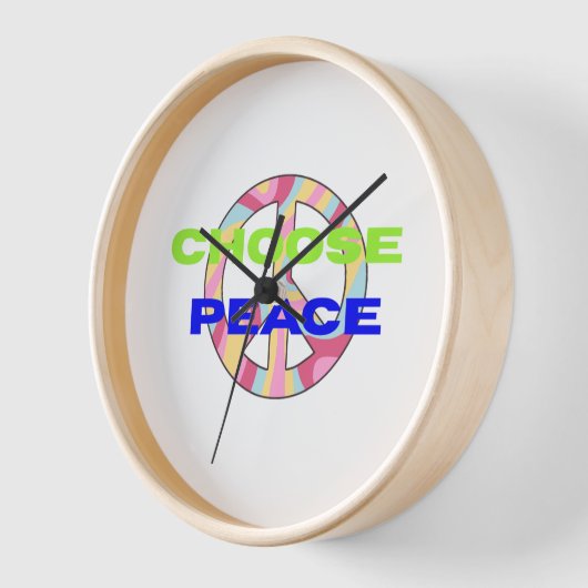 Choose Peace Modern Typography Wall Clock with Min 壁時計 (傾斜)