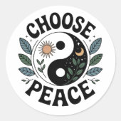 Choose Peace Yin-Yang Sticker ラウンドシール (正面)