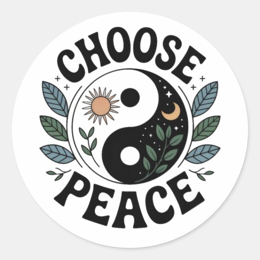 Choose Peace Yin-Yang Sticker ラウンドシール (正面)
