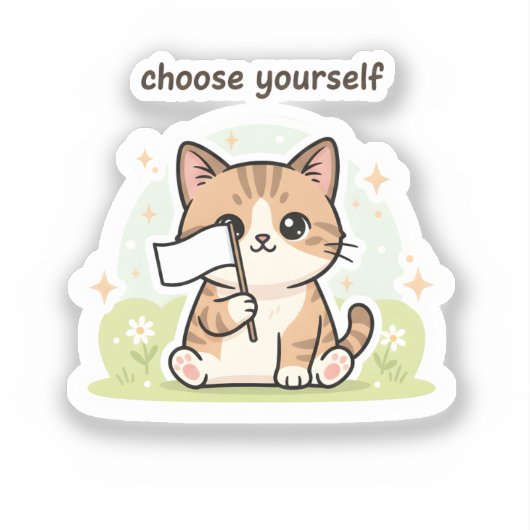Choose Yourself Sticker – Cute Self Love Cat  シール (正面)