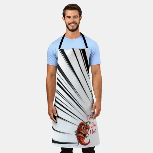 “Chop It Like It’s Hot” All-Over Print Apron エプロン (着用した状態)