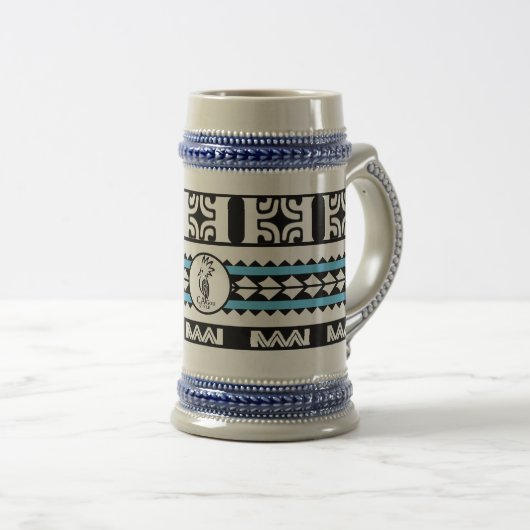 Chope à bière Tribal Ethnic/Bande bleu ビールジョッキ (正面右)