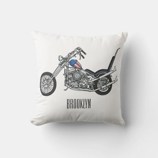 Chopper Motorcycle 1950 cartoon illustration クッション (正面)
