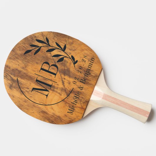 Chopping Block Leaf Wedding Monogram 卓球ラケット (横)