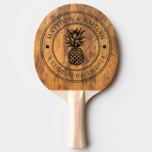 Chopping Block Pineapple Wedding Crest & Names 卓球ラケット (正面)