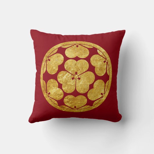 Chosokabe月曜日のフェイクな金ゴールドの日本のな武士の一族 クッション (裏面)