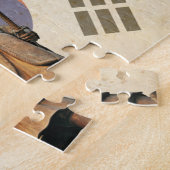 Chosuneseの旗が付いているすぐに海軍大将のイ向こうずねの彫像 ジグソーパズル (側面)