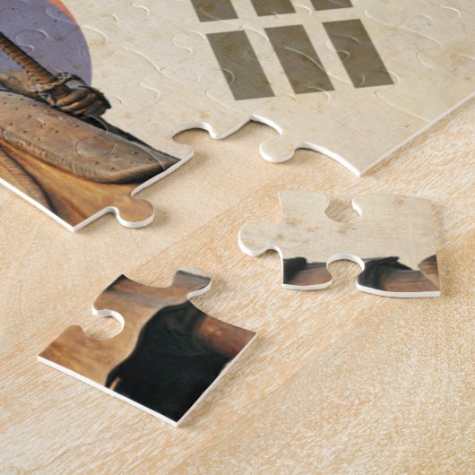 Chosuneseの旗が付いているすぐに海軍大将のイ向こうずねの彫像 ジグソーパズル (側面)