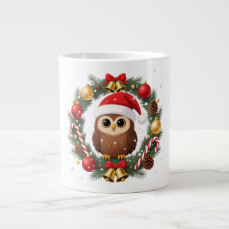 Chouette de Noël dans une couronne festive ジャンボコーヒーマグカップ