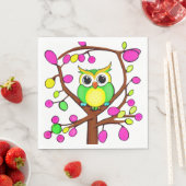 Chouette joyeuse dans un arbre multicolore スタンダードランチョンナプキン (インサイチュ)