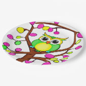  Chouette joyeuse dans un arbre multicolore ペーパープレート (アングル)