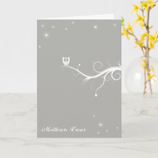 Chouette sur une branche - argent カード (黄色い花)