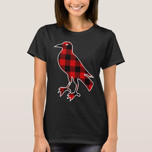 Chough Red Buffalo Plaid Bird Crow Matching PJ Fam Tシャツ (正面)