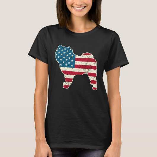 Chow Chow 4th of July Men Women USA American Flag Tシャツ (正面)