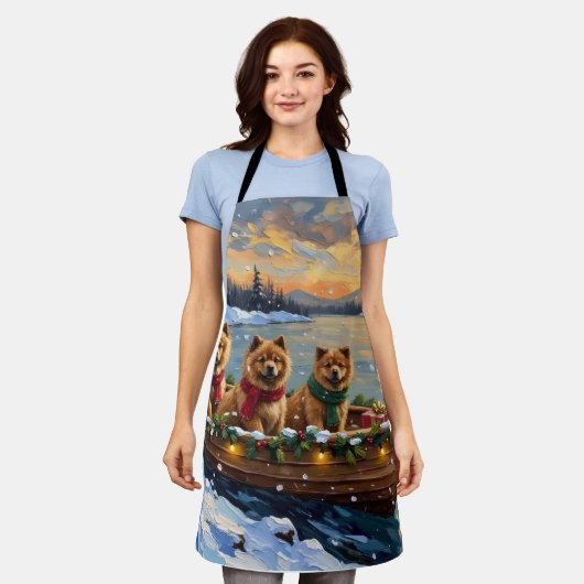 Chow Chow Christmas Boat Holiday エプロン (着用した状態)