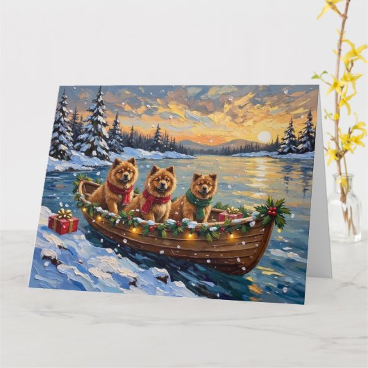 Chow Chow Christmas Boat Holiday カード (黄色い花)
