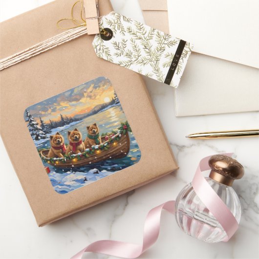 Chow Chow Christmas Boat Holiday スクエアシール (ギフト)