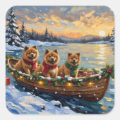 Chow Chow Christmas Boat Holiday スクエアシール (正面)