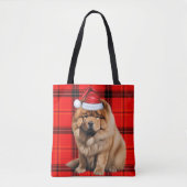 Chow Chow Christmas Dog Red Seasonal Plaid トートバッグ (正面)