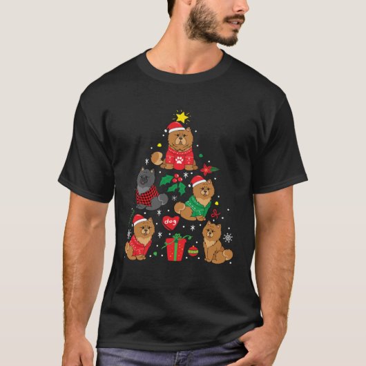 Chow Chow Christmas Dog Tree Tシャツ (正面)