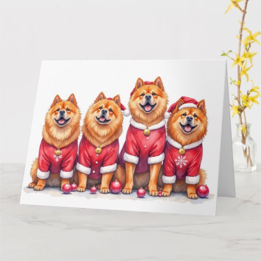 Chow Chow Christmas Dress Santa Hat カード (黄色い花)