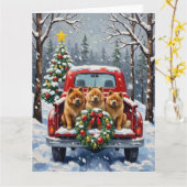 Chow Chow Christmas Red Truck Holiday カード (黄色い花)