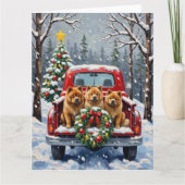 Chow Chow Christmas Red Truck Holiday カード (正面)