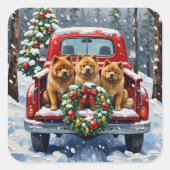 Chow Chow Christmas Red Truck Holiday スクエアシール (正面)
