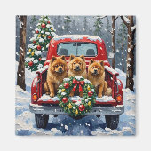 Chow Chow Christmas Red Truck Holiday マグネット (正面)