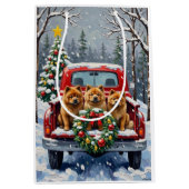 Chow Chow Christmas Red Truck Holiday ミディアムペーパーバッグ (正面)