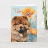 Chow Chow Dog in an Orange Poppy Garden Birthday カード (正面)