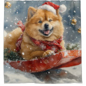 Chow Chow Dog in Sledge Let it Snow Christmas シャワーカーテン (正面)