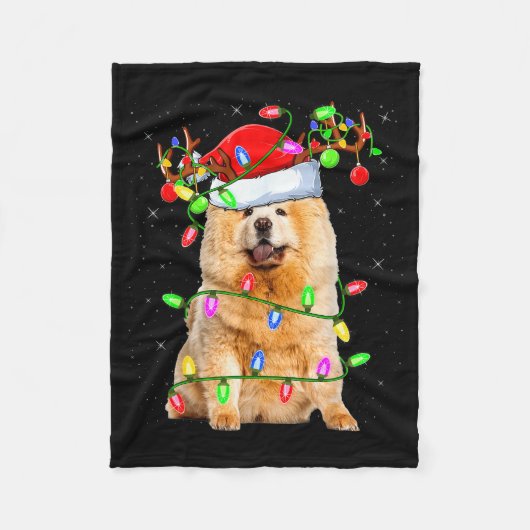 Chow Chow Dog Lover Xmas Lighting Santa Chow Chow  フリースブランケット (正面)