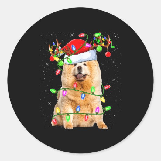 Chow Chow Dog Lover Xmas Lighting Santa Chow Chow ラウンドシール (正面)