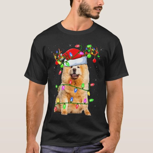Chow Chow Dog Lover Xmas Lighting Santa Chow Chow  Tシャツ (正面)