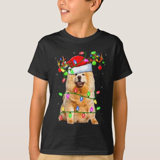 Chow Chow Dog Lover Xmas Lighting Santa Chow Chow  Tシャツ (正面)