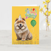 Chow Chow Dog Party Hat Yellow Birthday カード (黄色い花)