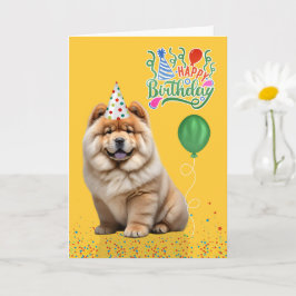 Chow Chow Dog Party Hat Yellow Birthday カード