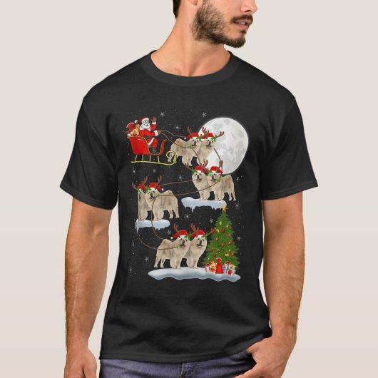 Chow Chow Dog Santa Sleigh Flying Funny Magical Ch Tシャツ (正面)
