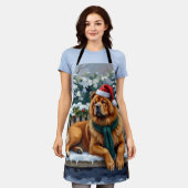 Chow Chow Dog Serene Winter Garden Christmas Art エプロン (着用した状態)
