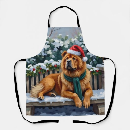 Chow Chow Dog Serene Winter Garden Christmas Art エプロン (正面)