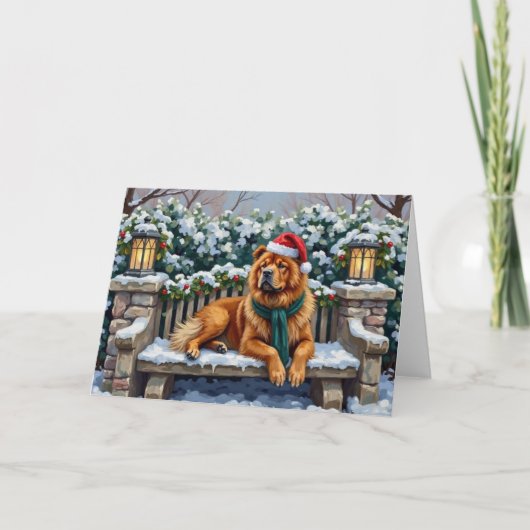 Chow Chow Dog Serene Winter Garden Christmas Art カード (正面)