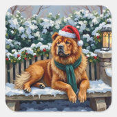 Chow Chow Dog Serene Winter Garden Christmas Art スクエアシール (正面)
