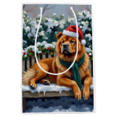 Chow Chow Dog Serene Winter Garden Christmas Art ミディアムペーパーバッグ (正面)