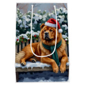 Chow Chow Dog Serene Winter Garden Christmas Art ミディアムペーパーバッグ (裏面)