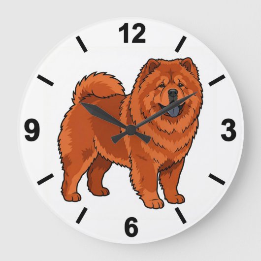 Chow Chow Dog Wall Clock Fluffy Pet Decor ラージ壁時計 (正面)