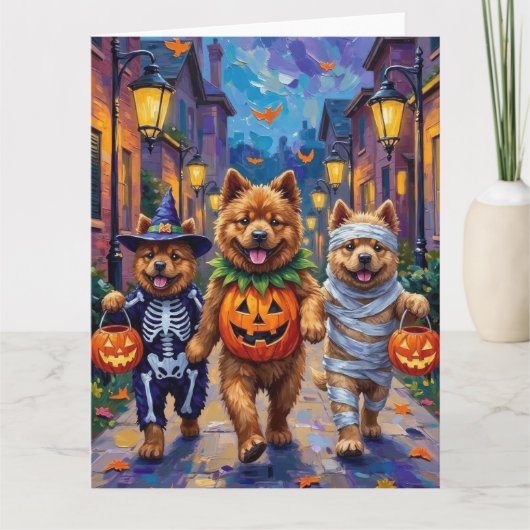 Chow Chow Dogs Trick-or-Treating Halloween Costume カード (正面)