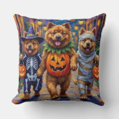 Chow Chow Dogs Trick-or-Treating Halloween Costume クッション (正面)