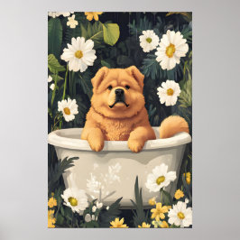 Chow Chow In Bathtub Poster, Funny Dog Poster ポスター