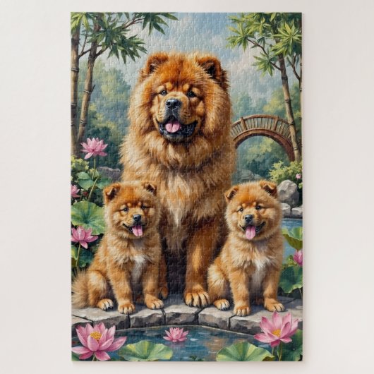 Chow Chow Lotus Garden Art ジグソーパズル (縦)